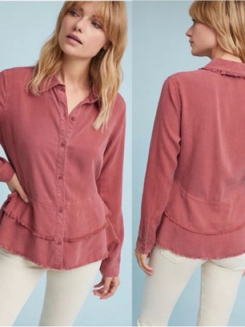 cloth & stone Dusty Rose Button-Down Peplum Shirt